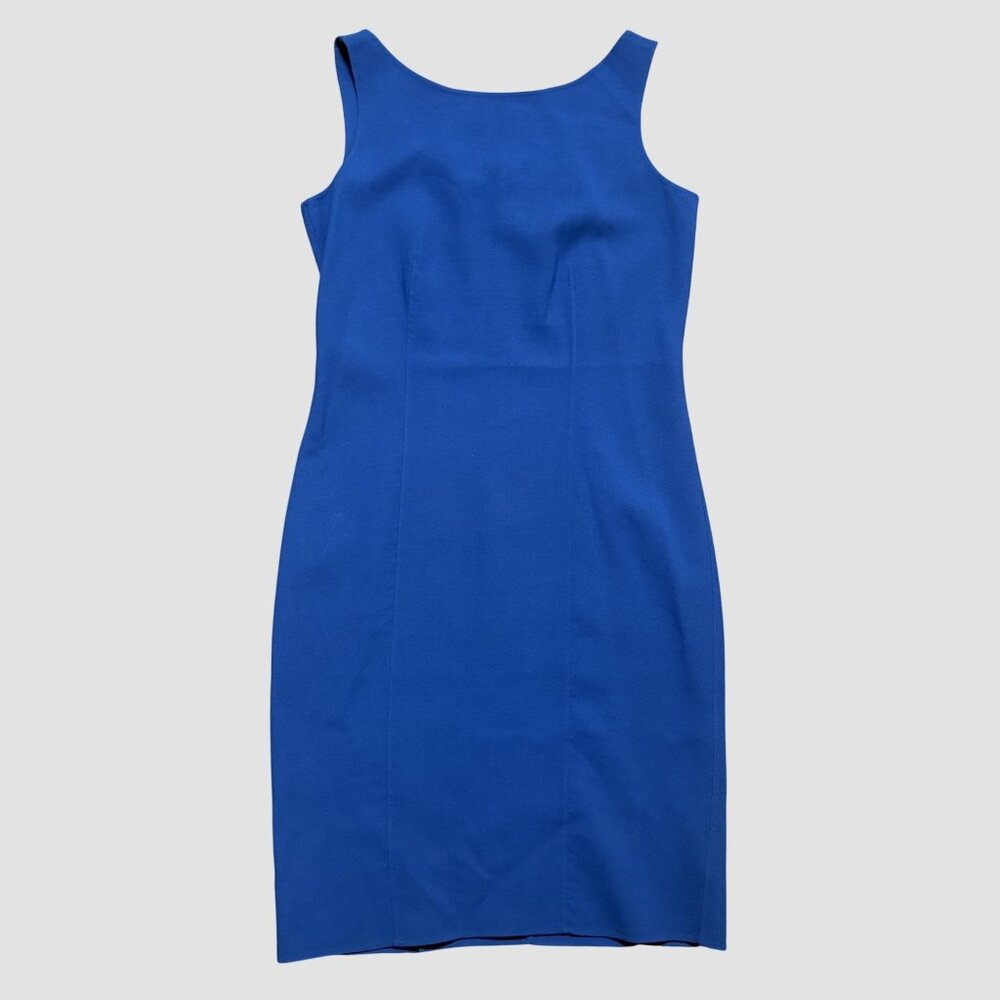 Ellen Tracy Sleeveless Sheath Dress Size 4 Blue Career Wear Zipper Back Wool